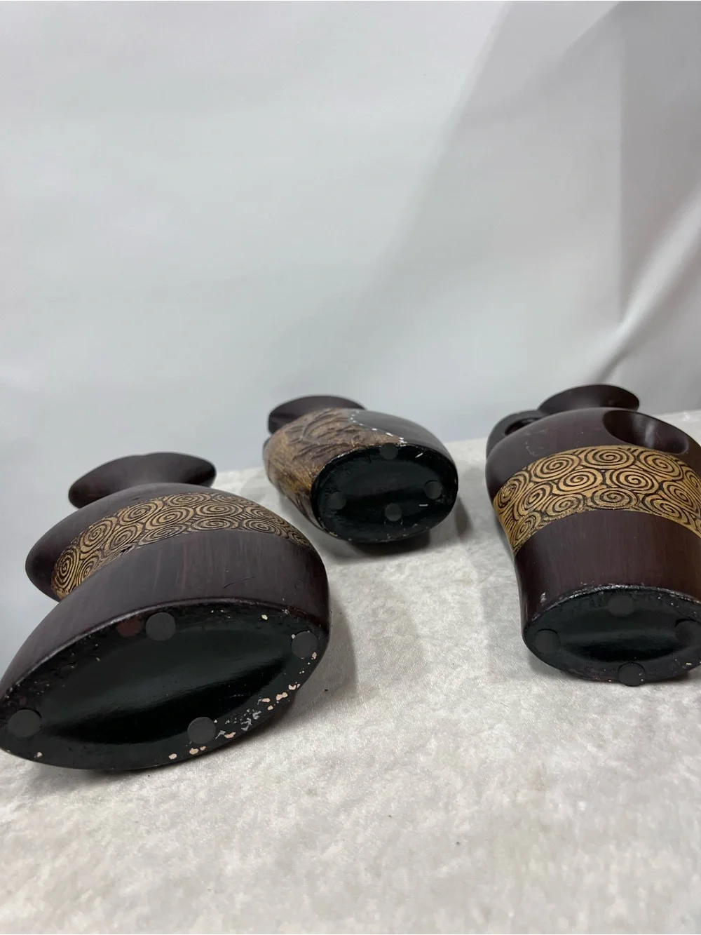 Brown Decorative Vase Set spiral accents 3 piece FLAWED